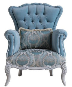 Casa Padrino Luxus Barock Wohnzimmer Sessel mit dekorativem Kissen Hellblau / Grau 85 x 87 x H. 108 cm - Barock Mbel - Edel & Prunkvoll