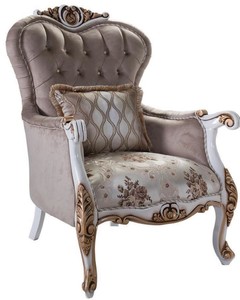 Casa Padrino Luxus Barock Sessel mit Kissen Grau / Mehrfarbig / Wei / Bronze 85 x 76 x H. 110 cm - Wohnzimmer Sessel mit Blumenmuster und wunderschnen Verzierungen