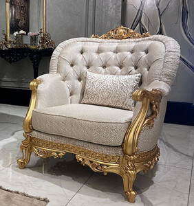 Casa Padrino Luxus Barock Wohnzimmer Sessel Gold Muster / Gold - Prunkvoller Barockstil Sessel - Luxus Wohnzimmer Mbel im Barockstil - Barock Mbel - Edel & Prunkvoll