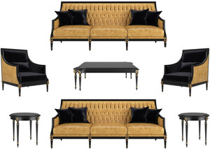 Casa Padrino Luxus Barock Wohnzimmer Set Gold / Schwarz / Antik Gold - 2 Sofas & 2 Sessel & 1 Couchtisch & 2 Beistelltische - Mbel im Barockstil - Edle Barock Wohnzimmer Mbel