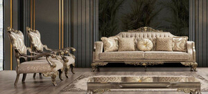 Casa Padrino Luxus Barock Wohnzimmer Set Grau / Beige / Silber / Gold - 2 Barock Sofas mit Muster & 2 Barock Sessel mit Muster & 1 Barock Couchtisch - Barock Wohnzimmer Mbel