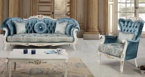 Casa Padrino Luxus Barock Wohnzimmer Set Blau / Wei / Gold - 2 Sofas & 2 Sessel & 1 Couchtisch - Prunkvolle Wohnzimmer Mbel im Barockstil