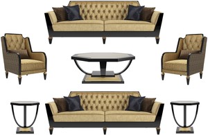 Casa Padrino Luxus Barock Wohnzimmer Set Gold / Schwarz - 2 Sofas & 2 Sessel & 1 Couchtisch & 2 Beistelltische - Wohnzimmermbel im Barockstil - Edle Barock Mbel
