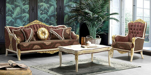 Casa Padrino Luxus Barock Wohnzimmer Set Bordeauxrot / Grau / Wei / Gold - 2 Sofas mit Muster & 2 Sessel mit Muster & 1 Couchtisch - Prunkvolle Barock Wohnzimmer Mbel