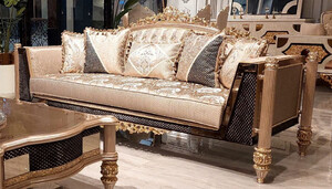 Casa Padrino Luxus Barock Wohnzimmer Sofa Gold / Schwarz / Grau / Gold - Handgefertigtes Barockstil Sofa - Luxus Wohnzimmer Mbel im Barockstil - Barock Mbel - Edel & Prunkvoll