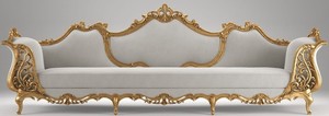 Casa Padrino Luxus Barock Wohnzimmer Samt Sofa Grau / Antik Gold 332 x 100 x H. 115 cm - Prunkvolle Wohnzimmer Mbel im Barockstil