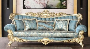 Casa Padrino Luxus Barock Wohnzimmer Sofa Trkis / Gold 233 cm