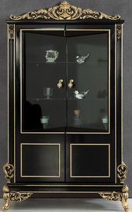 Casa Padrino Luxus Barock Wohnzimmer Vitrine Schwarz / Gold 130 x 55 x H. 210 cm - Prunkvoller Barock Vitrinenschrank mit 2 Glastren - Edle Barock Mbel