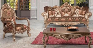 Casa Padrino Luxus Barock Wohnzimmer Set Bronze / Braun / Bordeauxrot - 1 Sofa & 2 Sessel & 1 Couchtisch - Prunkvolle Wohnzimmermbel im Barockstil