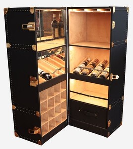 Casa Padrino Luxus Leder Koffer Barschrank Schwarz / Messing H. 135 cm - Made in Italy