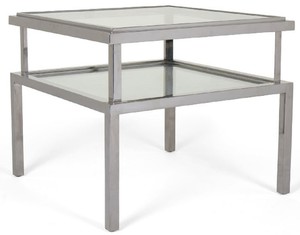 Casa Padrino Luxus Beistelltisch Silber 65 x 65 x H. 55 cm - Moderner Tisch mit gehrteten Glasplatten und Edelstahl Gestell - Wohnzimmer Mbel