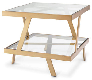 Casa Padrino Luxus Beistelltisch Messing 60 x 60 x H. 50,5 cm - Quadratischer Edelstahl Tisch mit Glasplatten - Wohnzimmer Mbel - Luxus Mbel - Luxus Qualitt