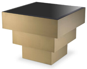 Casa Padrino Luxus Beistelltisch Messingfarben / Schwarz 55 x 55 x H. 45 cm - Quadratischer Edelstahl Tisch mit Glasplatte - Wohnzimmer Mbel - Luxus Mbel