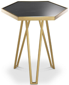 Casa Padrino Luxus Beistelltisch Messingfarben / Schwarz 50 x 43 x H. 54,5 cm - Moderner 6-eckiger Edelstahl Tisch mit geschliffener Marmorplatte - Wohnzimmer Mbel - Luxus Mbel