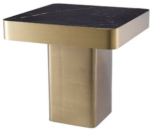 Casa Padrino Luxus Beistelltisch Schwarz / Messingfarben 50 x 50 x H. 47,5 cm - Quadratischer Edelstahl Tisch mit Keramikplatte - Wohnzimmer Mbel - Luxus Mbel