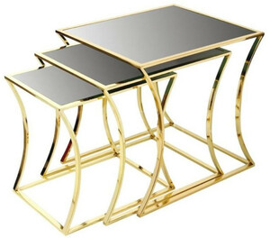 Casa Padrino Luxus Beistelltisch Set Gold / Schwarz - 3 Metall Tische mit Glasplatte - Luxus Mbel