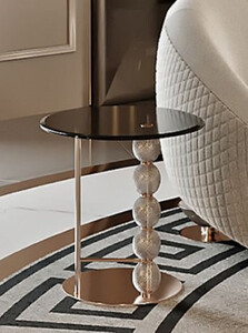Casa Padrino Luxus Beistelltisch Kupfer / Schwarz  57 x H. 60,5 cm - Runder Metall Tisch mit Glasplatte und dekorativen Glaskugeln - Wohnzimmer Mbel - Hotel Mbel - Luxus Mbel