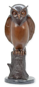 Casa Padrino Luxus Bronze Deko Figur Eule Braun / Grau / Schwarz 21 x 20 x H. 50 cm - Bronze Deko Skulptur - Schreibtisch Deko - Deko Accessoires - Luxus Accessoires