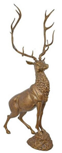 Casa Padrino Luxus Bronze Deko Skulptur Hirsch 98 x 80 x H. 220 cm - Riesiege Bronze Skulptur - Lebensgroe Tierfigur - XXL Bronze Hirsch Figur - XXL Garten Skulptur - Luxus Garten Deko