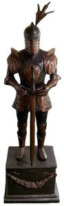 Casa Padrino Luxus Mittelalter Deko Bronze Skulptur Ritter mit Schwert 79 x 61 x H. 241 cm - Groe Bronze Dekofigur mit Sockel - Mittelalter Deko Accessoires - Luxus Qualitt