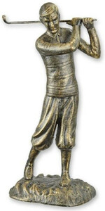 Casa Padrino Gusseisen Deko Skulptur Golfspieler Antik Gold 13,5 x 11,5 x H. 29,3 cm - Gusseisen Deko Figur - Schreibtisch Deko - Deko Accessoires - Luxus Accessoires