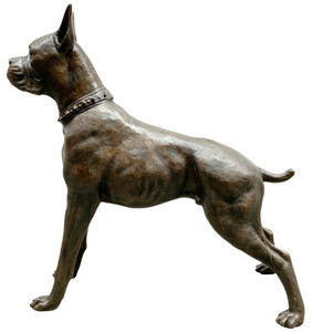 Casa Padrino Luxus Bronze Skulptur Boxer Hund Bronzefarben 85 x 28 x H. 95 cm - Bronze Dekofigur - Wohnzimmer Dekofigur - Luxus Wohnzimmer Deko Accessoires