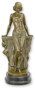 Casa Padrino Luxus Bronze Figur gyptische Tnzerin 15,5 x 13,5 x H. 38 cm - Bronze Skulptur mit Marmorsockel - Bronze Dekofigur - Schreibtisch Deko - Wohnzimmer Deko - Luxus Deko Accessoires