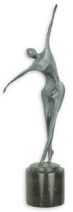 Casa Padrino Designer Bronze Skulptur Tnzer Blau / Schwarz 18,6 x 13 x H. 57,2 cm - Moderne Bronzefigur mit Marmorsockel - Deko Accessoires