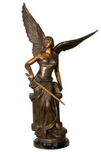 Casa Padrino Luxus Bronze Skulptur Engel mit Schwert 25 x 43 x H. 74 cm - Bronzefigur - Dekofigur - Deko Accessoires - Luxus Kollektion
