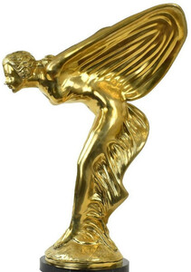 Casa Padrino Luxus Bronze Skulptur Spirit of Ecstasy Frau mit Flgeln Gold / Schwarz 53 x 71 x H. 114 cm - Edle Bronzefigur mit Marmorsockel - Luxus Deko Accessoires