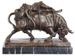 Casa Padrino Luxus Bronze Skulptur Stier und Frau Bronze / Schwarz H. 31 cm - Bronze Deko Figur mit Marmorsockel - Bronze Tierfigur - Luxus Deko Accessoires