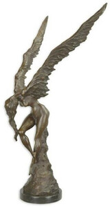 Casa Padrino Luxus Bronze Skulptur Frau mit Flgeln Bronzefarben / Schwarz 43 x 29,1 x H. 86,4 cm - Bronzefigur - Dekofigur - Deko Accessoires - Luxus Kollektion