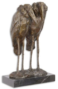 Casa Padrino Luxus Bronze Skulptur Marabu Strche Bronze / Schwarz 21,2 x 16,7 x H. 35,8 cm - Bronzefigur mit Marmorsockel - Dekofigur