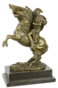 Casa Padrino Luxus Bronze Skulptur Napoleon mit Pferd Bronze / Gold / Schwarz 29,9 x 19,6 x H. 43,5 cm - Bronzefigur mit Marmorsockel - Dekofigur