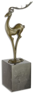 Casa Padrino Designer Bronze Skulptur Antilope Bronze / Schwarz 11,1 x 13,8 x H. 39 cm - Bronzefigur mit Marmorsockel - Deko Accessoires