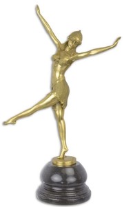 Casa Padrino Luxus Bronze Skulptur Arabische Tnzerin Gold / Schwarz 12,9 x 27,8 x H. 45,4 cm - Bronzefigur mit Marmorsockel - Deko Accessoires