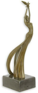 Casa Padrino Designer Bronzefigur mit Marmorsockel Dame & Vogel Bronze / Schwarz 9,5 x 15,8 x H. 39 cm - Elegante Dekofigur - Schreibtisch Deko - Wohnzimmer Deko
