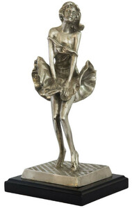 Casa Padrino Luxus Bronzefigur Marilyn Antik Silber / Schwarz 14 x 12 x H. 28 cm - Bronze Skulptur mit Holzsockel - Schreibtisch Deko - Wohnzimmer Deko - Luxus Kollektion
