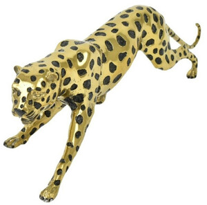 Casa Padrino Luxus Bronze Skulptur Gepard Gold / Schwarz 62 x 14 x H. 18 cm - Bronze Deko Figur - Bronze Tierfigur - Luxus Deko Accessoires