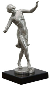 Casa Padrino Luxus Bronzefigur tanzende Frau Silber / Schwarz 10 x 13 x H. 23 cm - Bronze Skulptur mit Holzsockel - Schreibtisch Deko - Wohnzimmer Deko - Luxus Kollektion