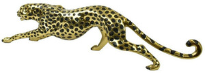 Casa Padrino Luxus Bronzefigur Gepard Gold / Schwarz 115 x 17 x H. 26 cm - Bronze Skulptur - Dekofigur - Luxus Deko Accessoires