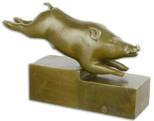 Casa Padrino Luxus Bronze Skulptur Wildschwein Bronze / Gold 35,5 x 10,3 x H. 23,2 cm - Deko Bronzefigur 