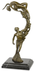 Casa Padrino Luxus Bronze Skulptur mit Marmorsockel Tnzer Paar Bronze / Schwarz 18,3 x 12,9 x H. 36,2 cm - Bronzefigur - Dekofigur - Deko Accessoires