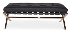 Casa Padrino Luxus Sitzbank Schwarz / Rosegold 120 x 45 x H. 40 cm - Edelstahl Bank mit Italienischem Leder - Gepckablage - Hotel Mbel & Accessoires