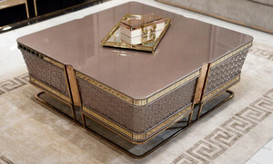 Casa Padrino Luxus Couchtisch Grau / Gold - Massivholz Wohnzimmertisch - Wohnzimmer Mbel - Luxus Mbel - Luxus Kollektion