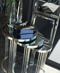Casa Padrino Luxus Beistelltisch Set Silber - 3 runde Metall Tische mit Glasplatte - Wohnzimmer Mbel - Luxus Mbel