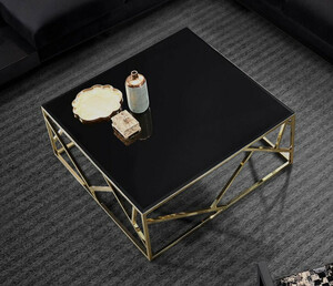 Casa Padrino Luxus Couchtisch Gold / Schwarz 125 x 125 x H. 43 cm - Quadratischer Edelstahl Wohnzimmertisch mit Glasplatte - Wohnzimmer Mbel - Luxus Qualitt