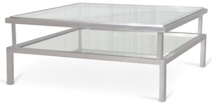 Casa Padrino Luxus Couchtisch Silber 120 x 120 x H. 42 cm - Moderner Wohnzimmertisch mit gehrteten Glasplatten und Edelstahl Gestell - Wohnzimmer Mbel