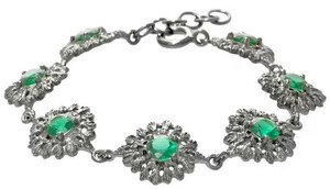 Casa Padrino Luxus Damen Armband Silber / Grn - Elegantes handgefertigtes Sterlingsilber Armband mit Edelsteinen - Damen Armschmuck - Damenschmuck