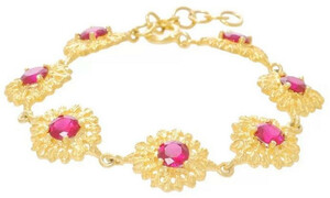 Casa Padrino Luxus Damen Armband Gold / Rot - Elegantes handgefertigtes vergoldetes Sterlingsilber Armband mit Edelsteinen - Damen Armschmuck - Damenschmuck